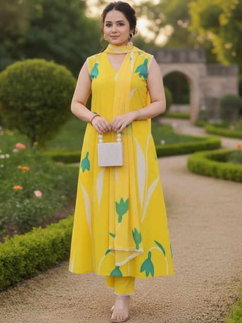 ARADHNA Women Floral Printed Regular Kurta with Trousers & With Dupatta