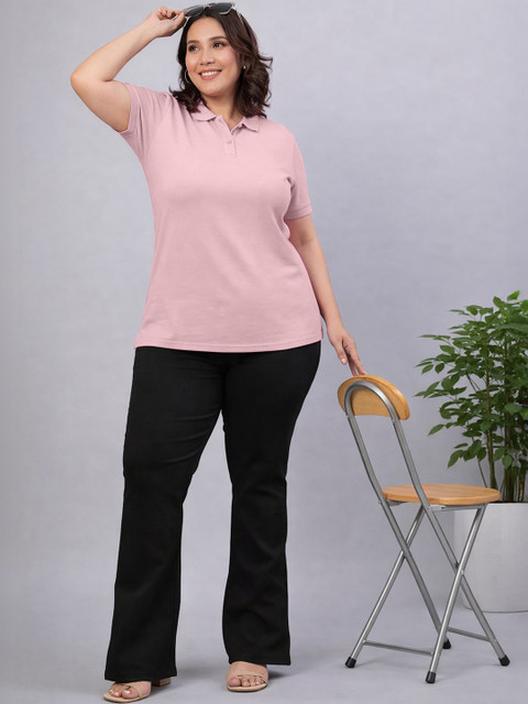 JUNEBERRY Women Polo Collar Pure Cotton T-shirt - Image 4