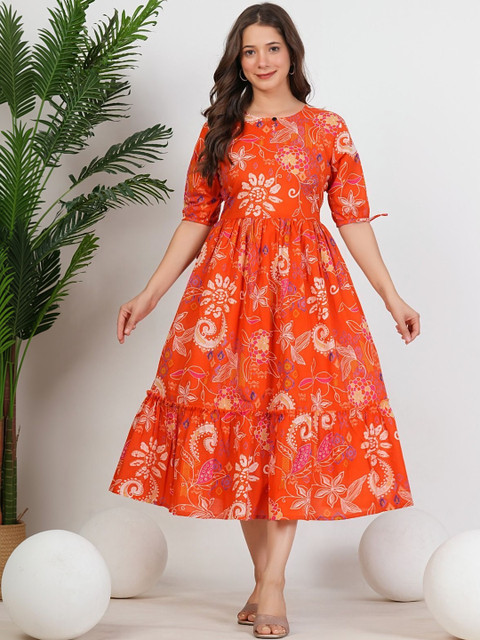 UNIBLISS Women Floral Printed Thread Work Anarkali Kurta