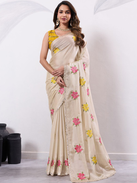 Kandora Floral Mirror Work Pure Georgette Saree