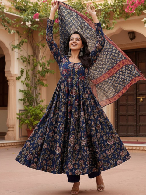 ARADHNA Women Floral Printed Panelled Kurta with Trousers & With Dupatta - Image 5