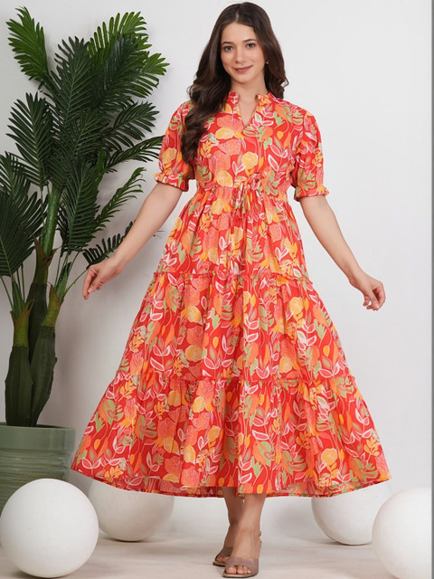 UNIBLISS Women Floral Printed Thread Work Anarkali Kurta