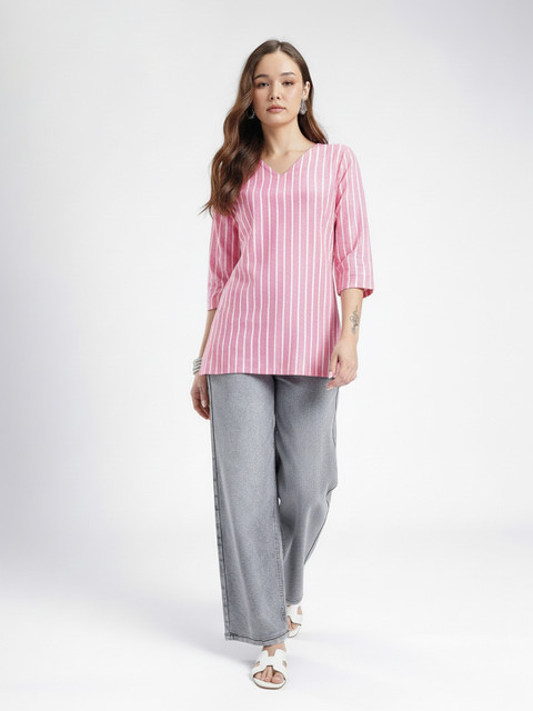 Anouk Rustic Striped V-Neck Straight Kurti