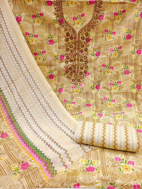 HERE&NOW Printed Pure Cotton Unstitched Dress Material - Image 3