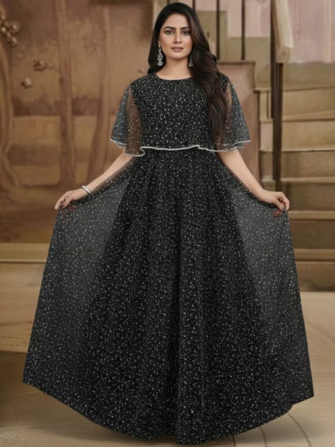 APNISHA Print Cape Sleeve Maxi Dress