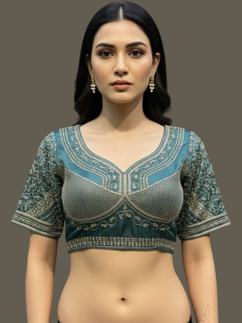 Trendzmy Women Embroidered V-Neck Saree Blouse