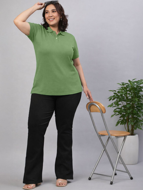 JUNEBERRY Women Polo Collar Pure Cotton T-shirt - Image 4