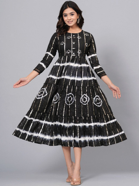 HERE&NOW Tie and Dye Print Fit & Flare Midi Dress