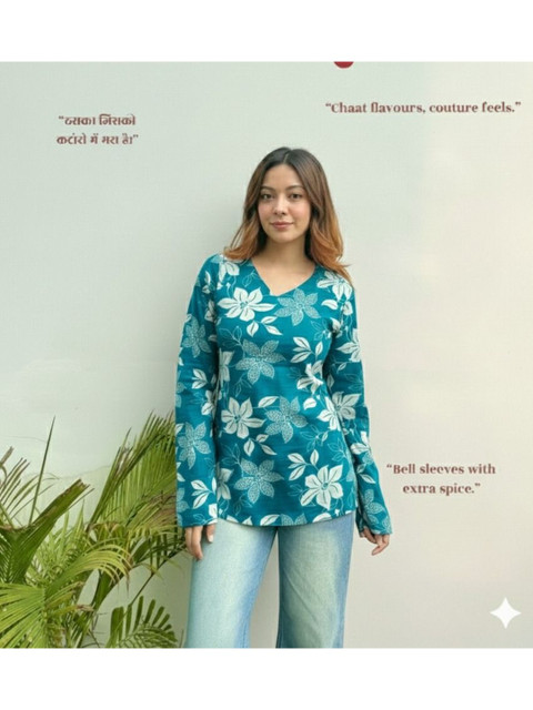 MAAJISA Floral Printed V-Neck Kurti