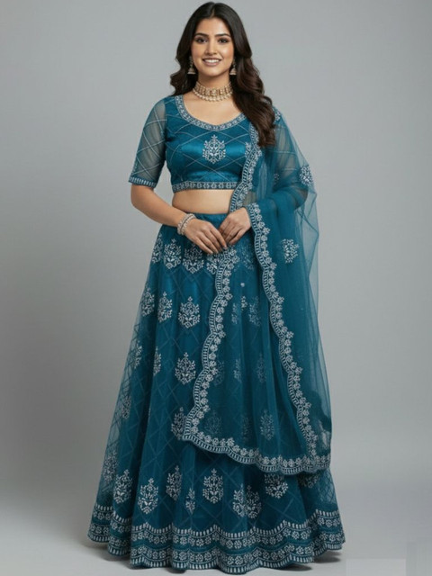 Aika Embroidered Thread Work Semi-Stitched Lehenga & Blouse With Dupatta