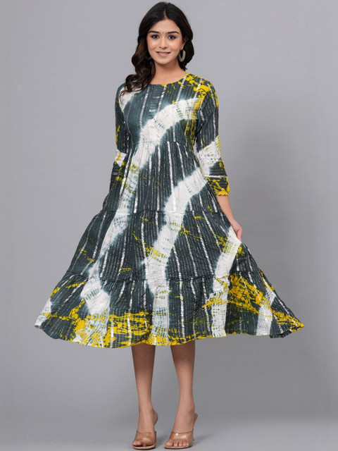 HERE&NOW Tie and Dye Print Fit & Flare Midi Dress