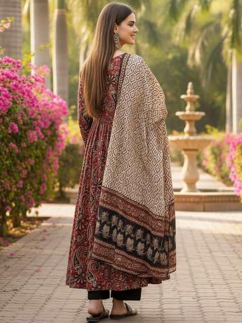 ARADHNA Women Ethnic Motifs Printed Panelled Kurta with Trousers & With Dupatta - Image 3