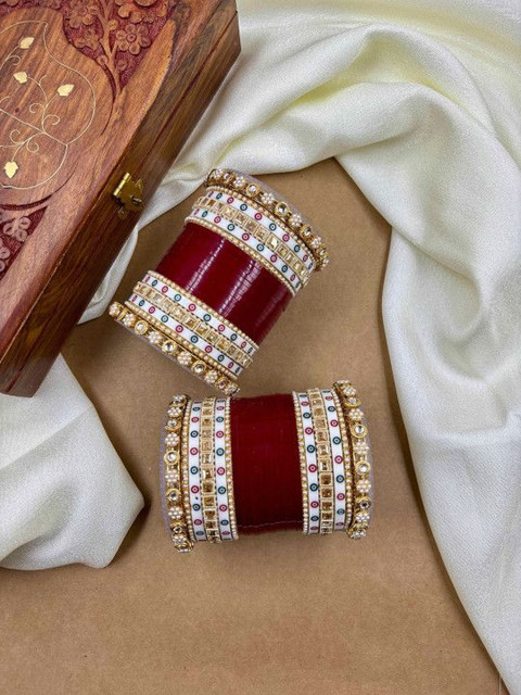 Wedding Chuda by Hitesh Bangles Set Of 2 Stone Studded & Beaded Bangles