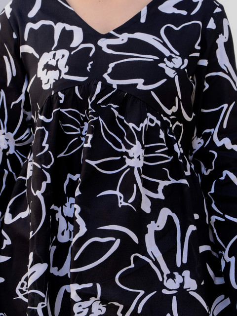 HERE&NOW Floral Printed V-Neck Pure Cotton Empire Kurti - Image 6