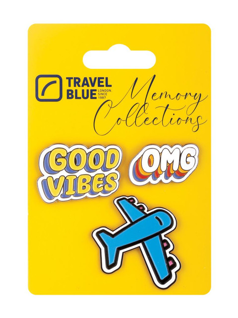 Travel Blue 3Pcs Good Vibes OMG & Airoplane Metal Pin & Badge Set