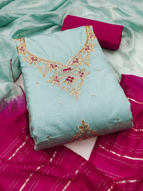 VARNI FABRICS Embroidered Pure Cotton Semi-Stitched Dress Material