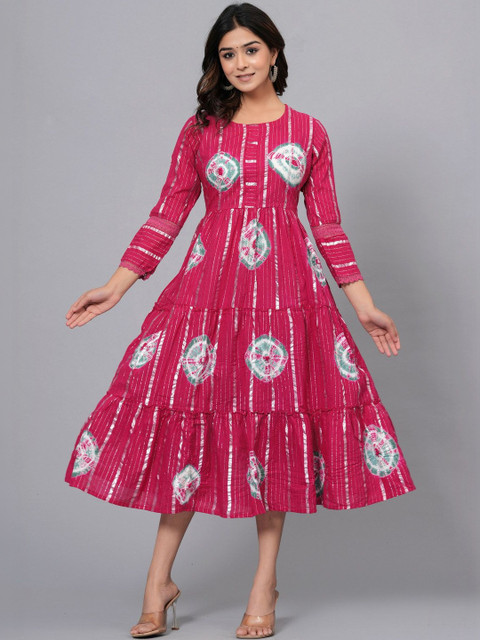 HERE&NOW Tie and Dye Print Fit & Flare Dress