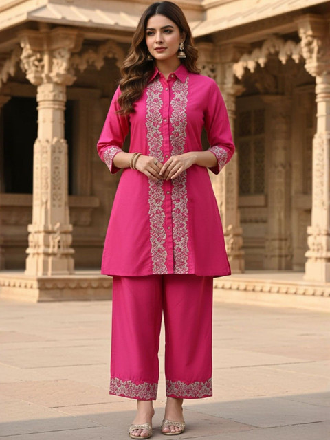 Inddus Embroidered Top With Palazzos Co-Ords