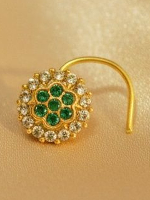 SHREEVARAM Gold-Plated Cubic Zirconia Ring Nosepin - Image 2
