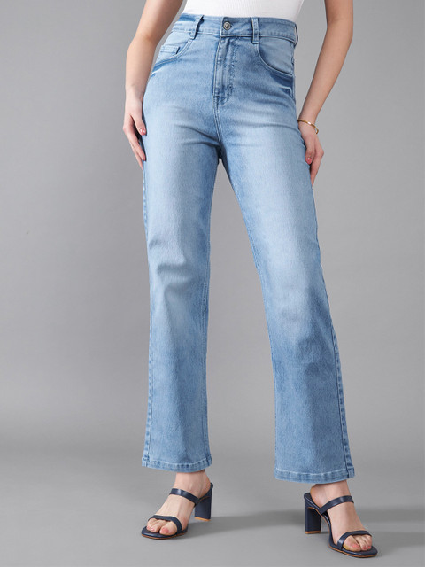 DOLCE CRUDO Women Straight Fit High-Rise Light Fade Stretchable Jeans