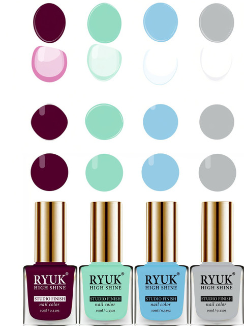 RYUK Set Of 4 High Shine Studio Finish Nail Polish - 10 ml Each - Shade - 11-21-22-24