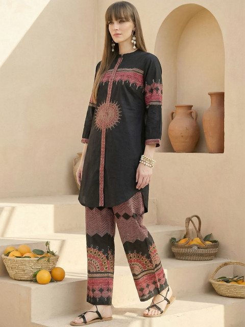 Indo Era Printed Mandarin Collar Top & Trousers Co-Ords - Image 2