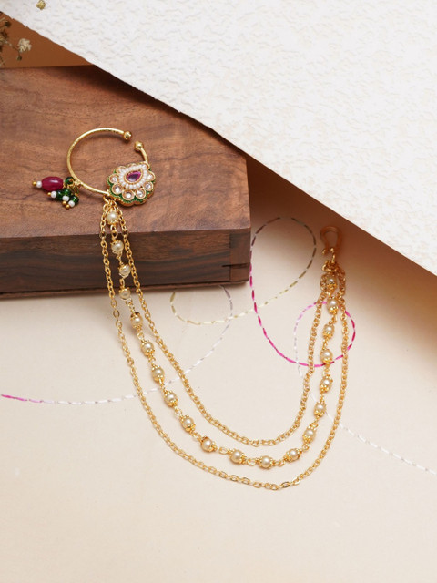 Mali Fionna Gold-Plated Artificial Stones and Beads Ring Nosepin