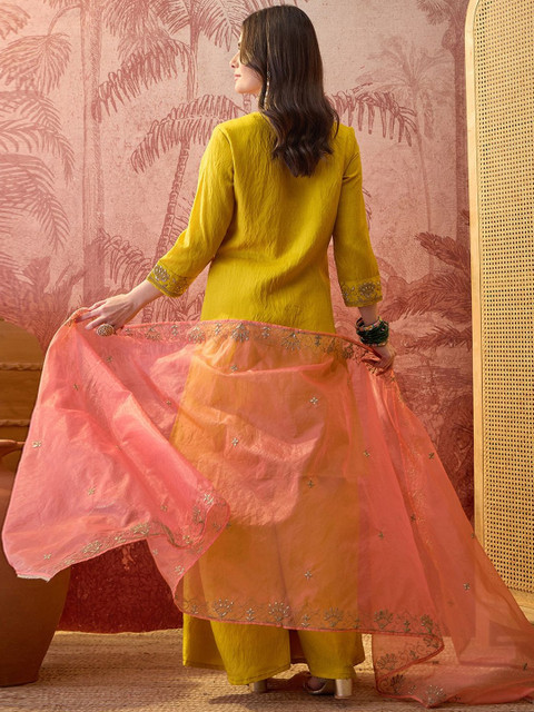 Sangria Embroidered Round Neck Kurta Trousers & Dupatta - Image 7
