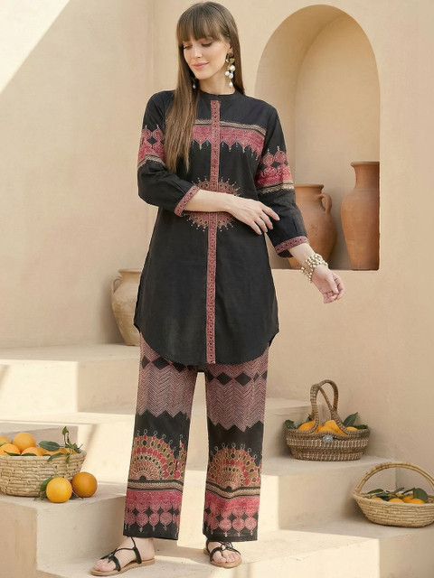 Indo Era Printed Mandarin Collar Top & Trousers Co-Ords