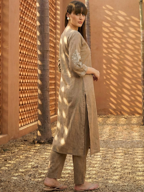 Indo Era Embroidered Round Neck Top & Trousers Co-Ords - Image 2