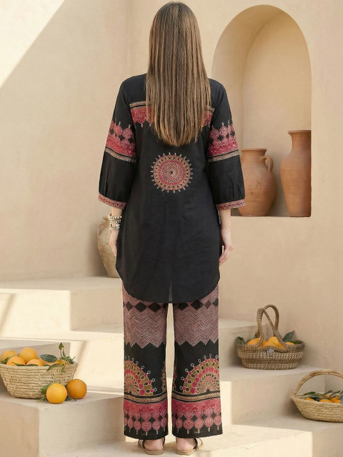 Indo Era Printed Mandarin Collar Top & Trousers Co-Ords - Image 3