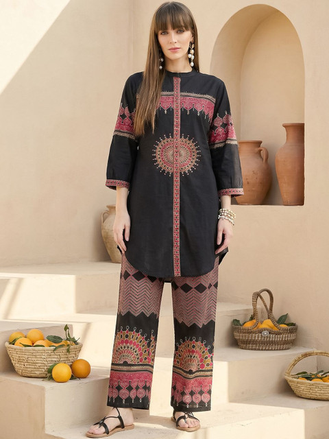 Indo Era Printed Mandarin Collar Top & Trousers Co-Ords - Image 5