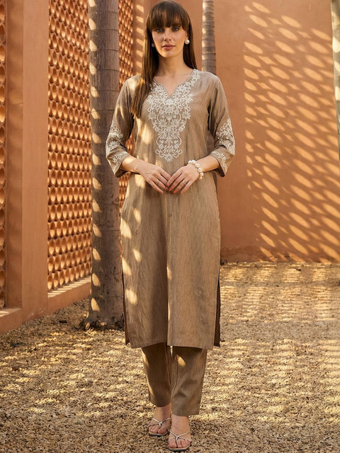 Indo Era Embroidered Round Neck Top & Trousers Co-Ords - Image 5