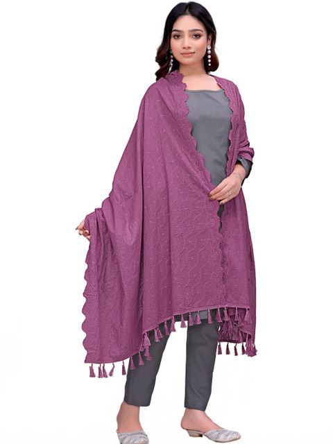 Kemza Ethnic Motifs Embroidered Pure Cotton Dupatta with Thread Work