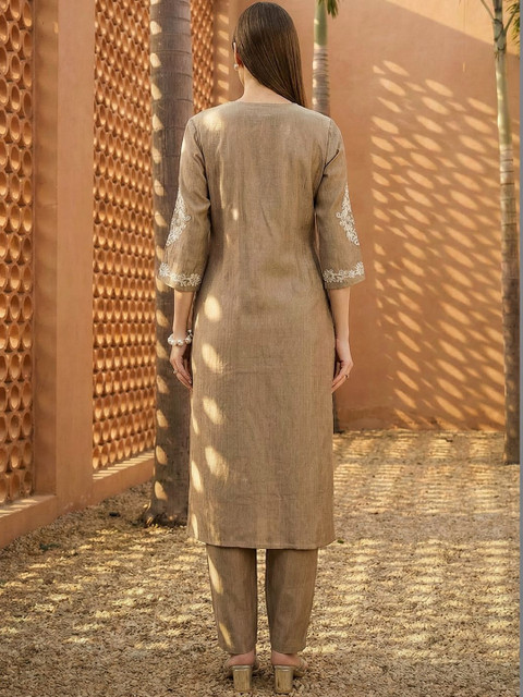 Indo Era Embroidered Round Neck Top & Trousers Co-Ords - Image 3