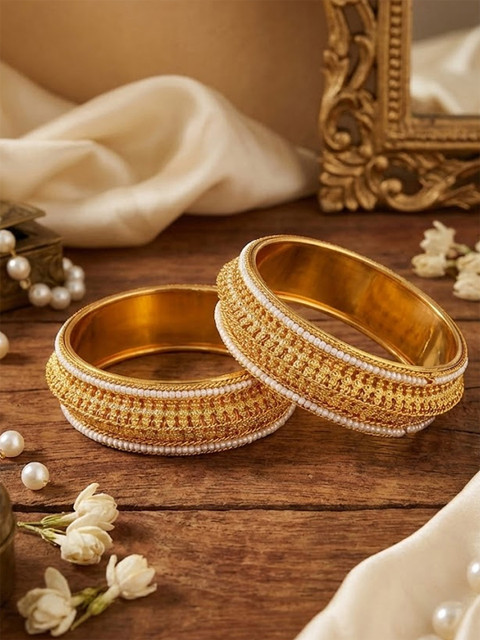 Adwitiya Set of 2 Gold-Plated & Stone-Studded Bangles