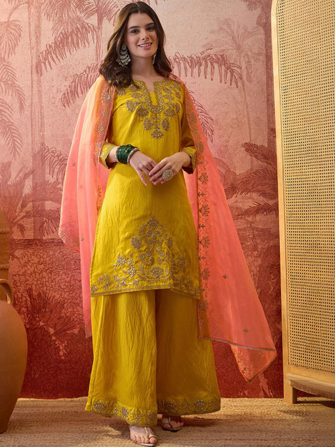 Sangria Embroidered Round Neck Kurta Trousers & Dupatta - Image 6
