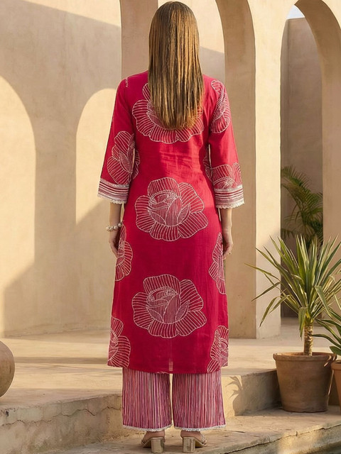 Indo Era Printed V-Neck Top & Trousers Co-Ords - Image 3