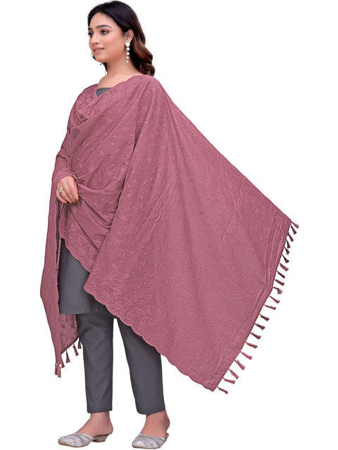 Kemza Embroidered Pure Cotton Dupatta with Thread Work