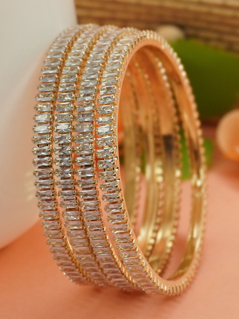 Panini jewels Set of 4 Gold-Plated Cubic Zirconia Studded Bangles