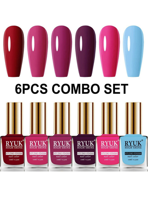 RYUK Set Of 6 High Shine Studio Finish Nail Polish - 10 ml Each - Shade -5-6-7-8-9-22