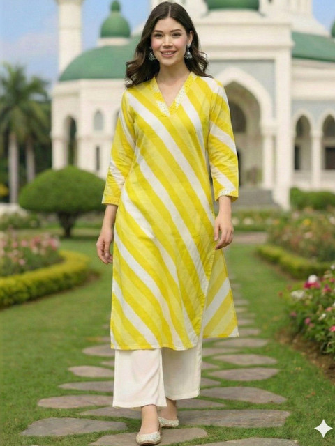 The Kapas Women Leheriya Printed Thread Work Kurta