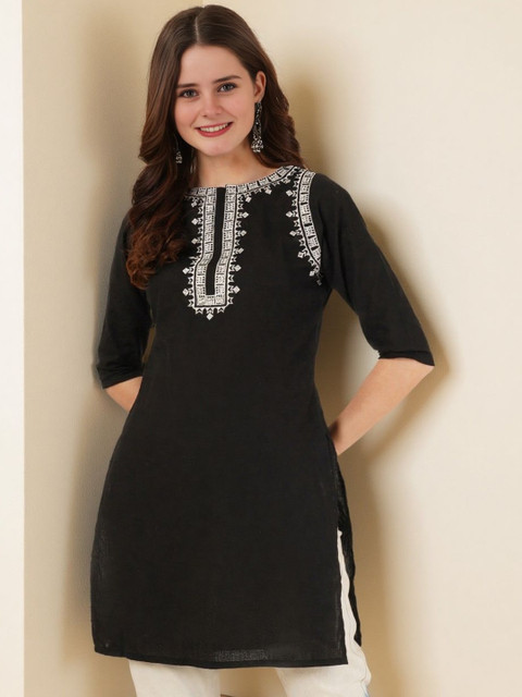 Hyba Ethnic Motifs Embroidered Thread Work Pure Cotton Thread Work Kurti