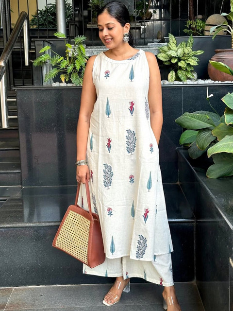 Keitra Women Ethnic Motifs Printed Regular Pure Cotton Kurta with Palazzos