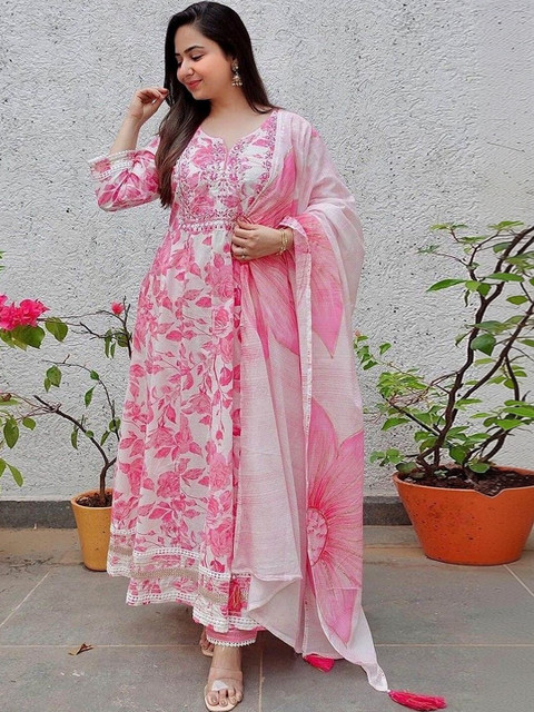 Sangria Embroidered Pure Cotton Round Neck Kurta & Palazzos Kurta Sets