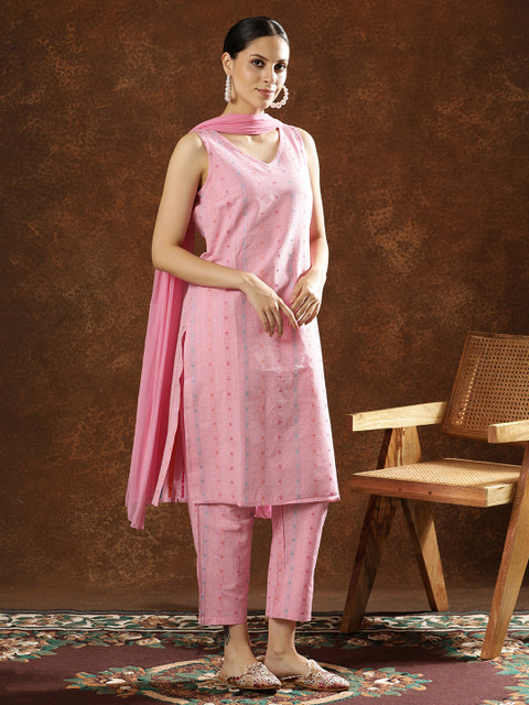 Anouk Ethnic Motifs Printed Regular Pure Cotton Kurta With Trousers & Dupatta - Image 3