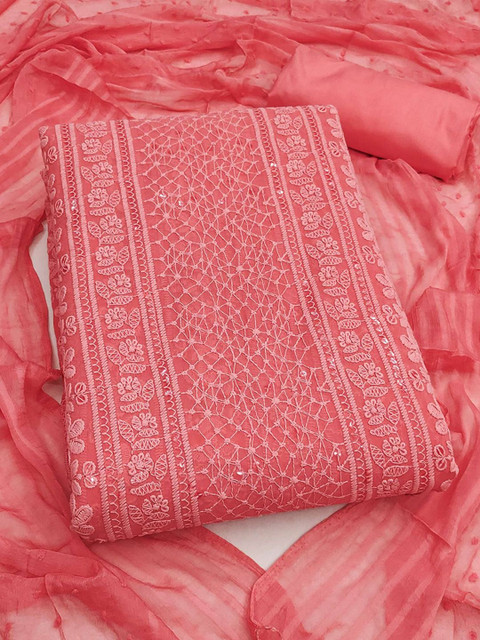 Peachmode Embroidered Silk Georgette Unstitched Dress Material