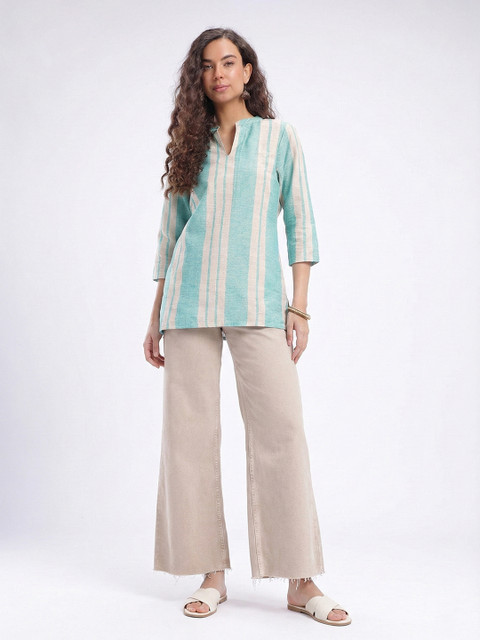 Anouk Rustic Striped Mandarin Collar Straight Kurti - Image 5