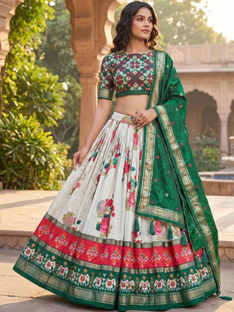 KALINI Printed Foil Print Ready to Wear Lehenga & Unstitched Blouse With Dupatta
