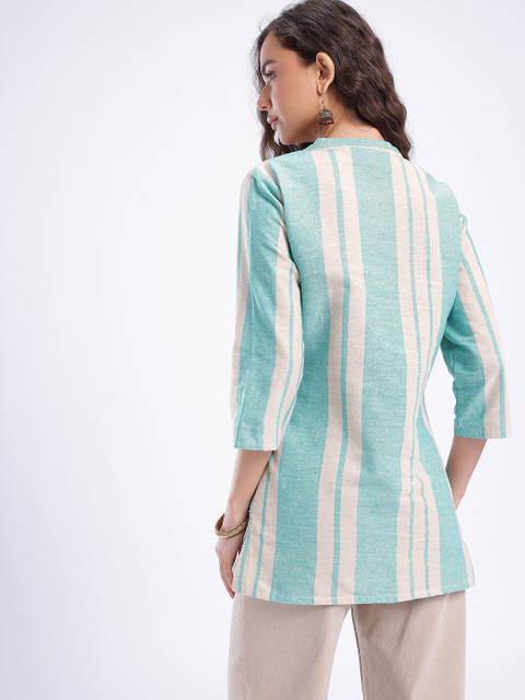 Anouk Rustic Striped Mandarin Collar Straight Kurti - Image 4